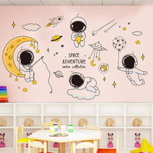 Adesivo de parede de astronauta para crianças, decalque para mural de planetas do espaço exterior de vinil, diy, quarto do berçário do bebê, decoração de casa 2024 - compre barato
