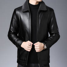 Chaqueta de cuero genuino para hombre, chaqueta informal de talla grande, con cuello vuelto, color negro, 100% 2024 - compra barato