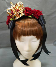 Faixa de cabelo gótica feminina preta, faixa de cabeça vintage de rosa, flor grande, coroa, arco de cabeça, fantasia para meninas, show, coroa 2024 - compre barato