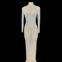 Vestido feminino transparente com strass, vestido longo de palco, singer, para comemoração, aniversário, baile, casamento, festa, elegante 2024 - compre barato