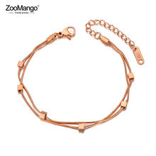 ZooMango Fashion Titanium Stainless Steel Square Charm Bracelets For Women Double Layer Rose Gold Snake Chain Jewelry ZB20073 2024 - buy cheap