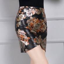Minifalda de tubo con estampado Floral para mujer, falda de piel auténtica negra, con fondo de piel de oveja, cintura alta, 2020 2024 - compra barato