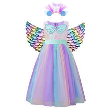 Vestido infantil de sereia, vestido de verão, com lantejoulas, arco-íris, tule, roupa de aniversário, festa de dia das bruxas, fantasia de princesa 2024 - compre barato