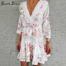 Free Shipping Summer Women Dress Fashion Streetwear Print Elegant Dress High Waist Hit Color Loose Comfort Vestidos 2024 - buy cheap