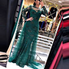 PEORCHID Emerald Green Lace Mermaid Evening Dress 2020 Elegant Вечернее платье Beaded Long Sleeve Party Gowns For Womens 2024 - buy cheap