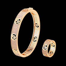 Luxury bangle and rings women's jewelry set full of zircon micro inlaid circle with the letter CH combination of popular jewelry 2024 - buy cheap