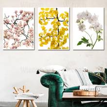 Quadros decorativos para decoração, flores florescentes, pintura em tela, poster de magnólia, ginkgo, peônia branca, decoração de casa, sala de estar, mural de parede 2024 - compre barato