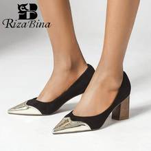RIZABINA Sexy Women Pumps Shoes Fashion Gold Pointed Head Thick High Heels Shoes For Ladies Swallow Mouth Footwear Size 34-43 2024 - buy cheap