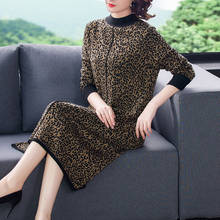 2022 Autumn Vintage Leopard Print Sweater Dresses Winter Casual 3XL Plus Size Knitting Midi Dress Elegant Bodycon Women Vestidos 2024 - buy cheap