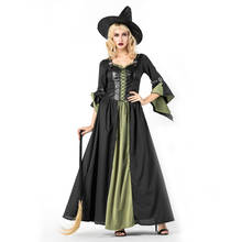 Fantasia de bruxa vampiro para mulheres, para dia das bruxas, carnaval assustador, roupa de baile com chapéu 2024 - compre barato