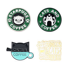 Creative Cat Coffee Pug Puppy Brooch Cute Animal Round Pin Student Lover Unisex Buckle Brooch Jewelry Gift 2024 - buy cheap