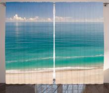 Океанские занавески тихий спокойный пляж зеленоватая вода под синим небом морской пейзаж изображение печать гостиная спальня окно занавески 2024 - купить недорого