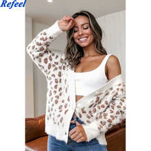 Cárdigan de punto blanco con estampado de leopardo, elegante, Vintage, botones centrales, suéter suelto, envío directo 2024 - compra barato