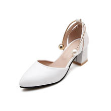 Sapatos de salto alto feminino, plus size, cor pura, sapatos de salto áspero, único 2024 - compre barato