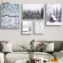 Bosque dibujo de alce Paisaje nevado pintura de la naturaleza cartel pared cuadros artísticos de pared para sala de invierno decoración para el hogar 2024 - compra barato