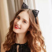 Diadema negra con orejas de gato para mujer, diadema de encaje para el pelo, accesorios para el cabello, 1 unidad, envío gratis 2024 - compra barato