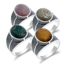 925 Sterling Silver Men Ring with Natural Coral/India Agate/Tiger Eye Stone  Punk Thai Silver Ring for Male Turkish Fine Jewelry 2024 - buy cheap
