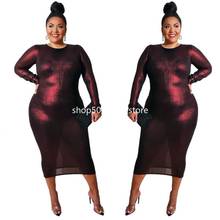 Summer sexy 2021 african women o-neck long sleeve plus size wine red color knee-length dress XL-5XL 2024 - buy cheap