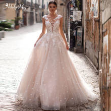 Adoly Mey Romantic Scoop Neck Backless A-Line Wedding Dress 2022  Cap Sleeve Appliques Brush Train Princess Bride Gown Plus Size 2024 - buy cheap