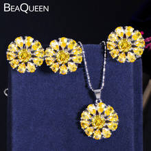 BeaQueen 3 Pcs Women Yellow Cubic Zircon Sunflower Drop Pendant Necklace Earring Ring CZ Crystal Party Jewelry Sets JS007 2024 - buy cheap