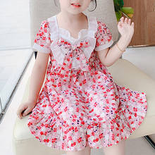 Short-sleeved Floral Print Bowknot Girls Dress 2021 New Fashion Children's Dress Sweet Holiday Summer Dress 2024 - buy cheap