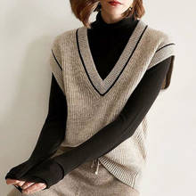 SZDYQH 2021 Women's Fashion Oversized Knitted Vest Sweater Casual Korean Pullover Sleeveless V-Neck Tank Tops Female Waistcoat 2024 - buy cheap