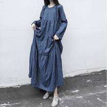 Платье NINI WONDERLAND женское джинсовое с длинным рукавом, винтажное длинное повседневное свободное платье в стиле ретро, в стиле пэчворк, весна-осень 2021 2024 - купить недорого