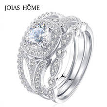 Joiashome anel de prata esterlina 925, oferta quente, três conjuntos, corações embutidos e flechas, diamante completo, anel de casamento 2024 - compre barato