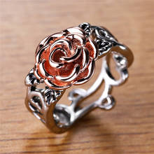 Античное кольцо из розового золота с цветами в винтажном стиле, модное полое кольцо в стиле «Бохо серебро Цвет кольца для женщин Свадебные украшения обещание полос 2024 - купить недорого