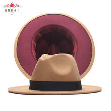 QBHAT 2021 England Style Men Patchwork Felt Jazz Fedoras Women Church and Party Hats Big Wide Brim Ladies Couple Fedora Hats 2024 - buy cheap