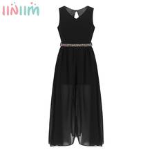 Iiniim-vestido curto infantil para meninas, vestido de festa para escola, com strass brilhantes e cinto para desfile 2024 - compre barato