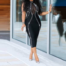 Sexy Black See Through Mesh Bodycon Party Club Dresses Club Tight Sleeveless Backless African Ladies Diamonds Rhinestone Dress 2024 - buy cheap