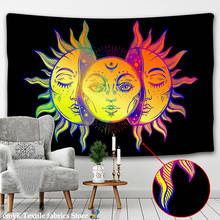 Tapiz de Mandala para colgar en la pared, decoración psicodélica, con Luna, sol, negro, dorado, Hippie 2024 - compra barato