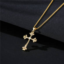 Colgante de cruz de Jesús para mujeres y hombres, collar pequeño y ostentoso de circón, Color dorado con cadena, joyería islámica al por mayor 2024 - compra barato