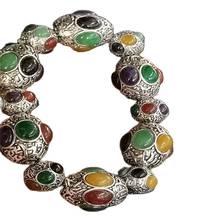 Cuentas de Jade tallado en plata tibetana con incrustaciones, accesorio chino antiguo, con pulsera de plata tibetana 2024 - compra barato