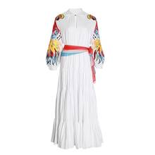 Vestido maxi feminino boho de alta qualidade com gola redonda, vestido branco de renda e mangas longas com bordado de phoenix, 2019 2024 - compre barato