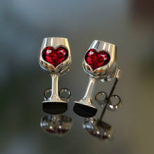 2021 Designer Simple Red Wine Goblet Heart Stud Earring For Women Trendy Zircon Female Jewelry Engagement Party Birthday Gifts 2024 - buy cheap