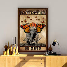 Be Kind Retro Poster Elephant With Butterfly Vintage Prints Mental Health Art Quote Canvas Paitning Wall Pictures Home Decor 2024 - buy cheap