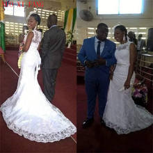 Бальное платье в африканском стиле; белое свадебное платье с длинными рукавами; robe de mariee; Свадебные платья на молнии с кружевной аппликацией сзади; vestido de noiva 2024 - купить недорого