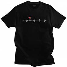 Personality Men T Shirts Heartbeat Cute Wine Glass Tee Tops Short Sleeve Pure Cotton T-shirt Crew Neck Streetwear Tshirt 2024 - buy cheap