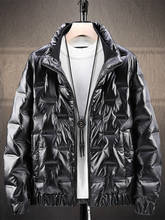 Глянцевая мужская куртка-пуховик с воротником-стойкой, модное зимнее пальто, новая мужская утолщенная одежда 2024 - купить недорого