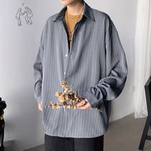 Camisa hawaiana de manga larga con estampado a rayas para hombre, ropa Masculina de Color sólido, con puño francés, Color gris, a la moda, 2020 2024 - compra barato