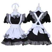 Lolita xadrez bowknot babados francês vestido de empregada doméstica bonito meninas cosplay empregada doméstica uniforn anime trajes festa outfit navio da gota 2024 - compre barato