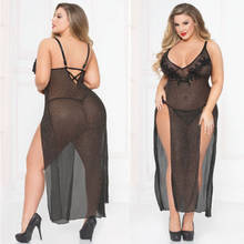 Sexy Erotic Lingerie Women Lace Hollow-out Night Dress Plus Size Pijama Sleepwear See Through Underwear Night Gown Black 5XL 2024 - buy cheap