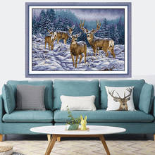 HUACAN Cross Stitch Deer Animal Needlework Sets For Full Kits White Canvas DIY Embroidery Winter Snow Home Decor 14CT 2024 - buy cheap