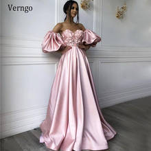 Verngo Vintage Sweetheart Long Evening Dresses Pink Puffy Sleeves 3D Flowers A Line Saudi Arabic Formal Party Gowns 2021Beauty 2024 - buy cheap