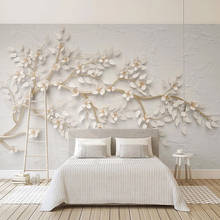 Custom Photo Mural Wallpaper Modern Golden Tree Branch White Flowers 3D Embossed Bedroom Living Room TV Background Wall Murals 2024 - buy cheap