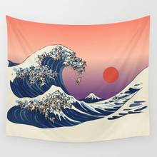 A grande onda de pug tapeçaria tapeçaria parede pendurado capa toalha de praia lance cobertor piquenique yoga tapete tapeçarias decoração para casa 2024 - compre barato