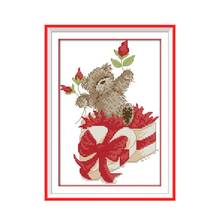Набор для вышивки крестиком в подарочной коробке с изображением маленького медведя, 14ct, 11ct, холсты стежков, вышивка ручной работы 2024 - купить недорого