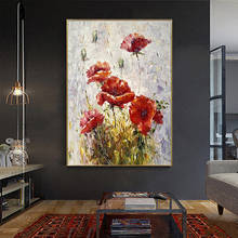 Pintura a óleo de textura espessa artesanal, pintura de salão grande dcoração imagem pintada à mão tela abstrata flor vermelha pintura a óleo arte 2024 - compre barato
